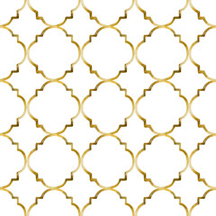 Islamic golden ornament seamless pattern. Arabesque, Ottoman, Oriental watercolor hand painted isolated illustration