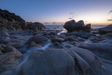 Stony coast, evening mood, Porth Nanven, near Land's End, Cornwall, Great Britain