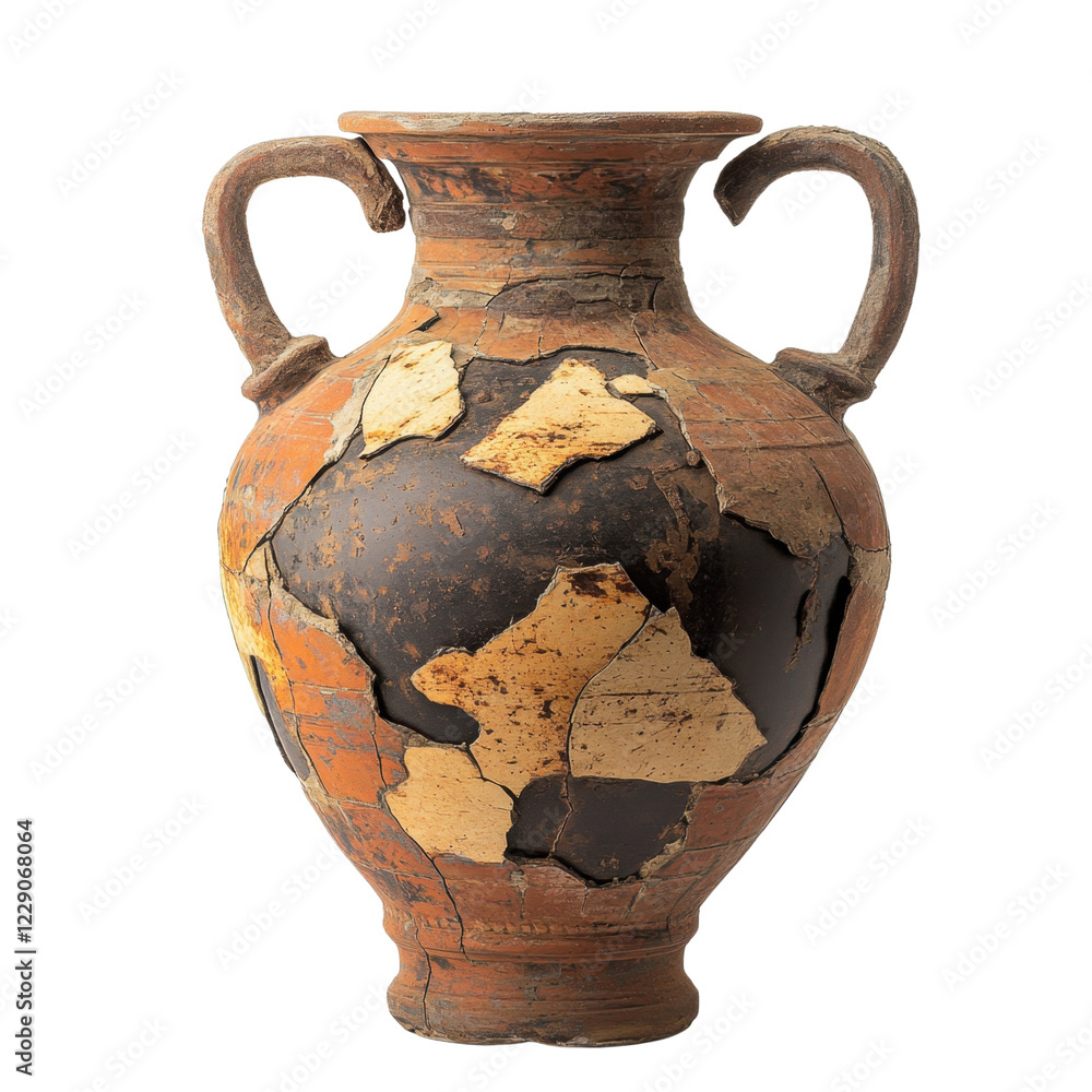 Poster ancient terracotta vase with unique patterns and weathered surface