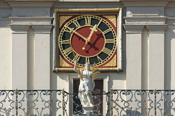 Fototapeta premium Astronomical clock on the baroque market facade of the town hall, built in 1704, Lüneburg, Lower Saxony, Germany, Europe