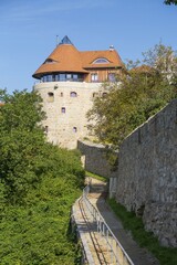 City walls, Reymannweg street to Mill Bastion, now a residential tower, Bautzen, Saxony, Germany, Europe