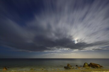 Night with clouds on the Baltic Sea, Fehmarn, Schleswig-Holstein, Germany, Europe