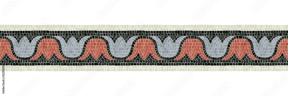 Poster horizontal border mosaic tiles, vector pattern