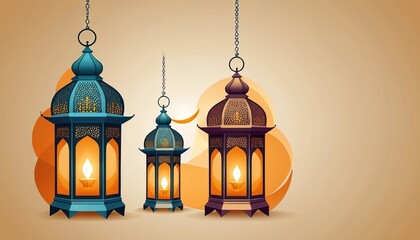 Obraz premium lanterns hanging on warm beige background for Ramadan celebration