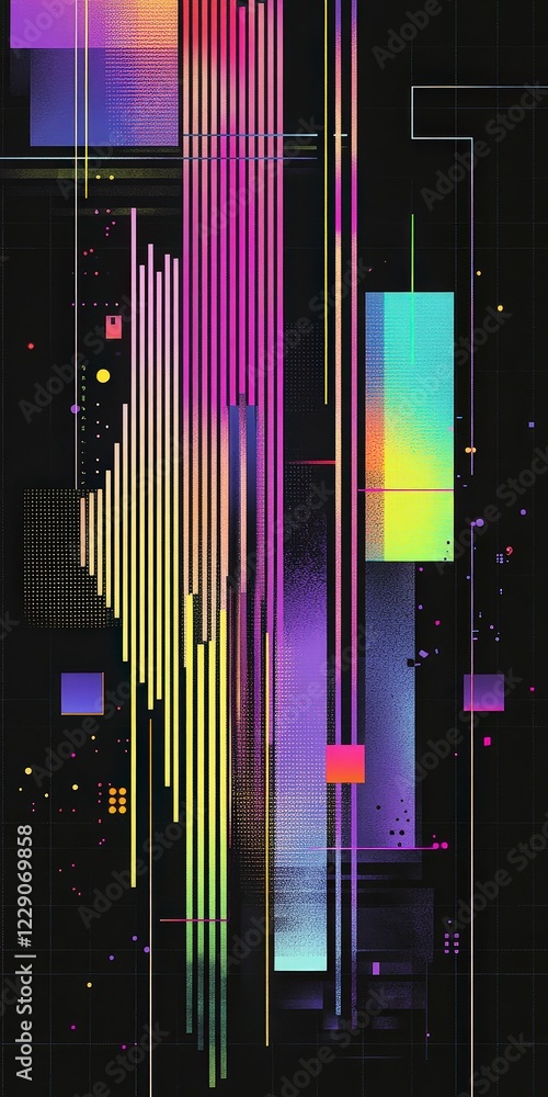 Poster abstract colorful geometric pattern with lines and shapes in dark background