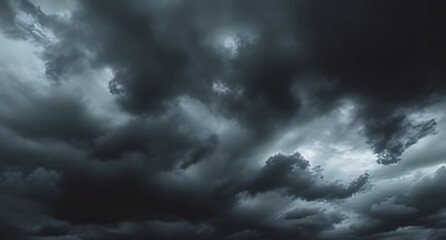 Dark stormy sky – Heavy grayscale clouds, deep shadows, cinematic atmosphere