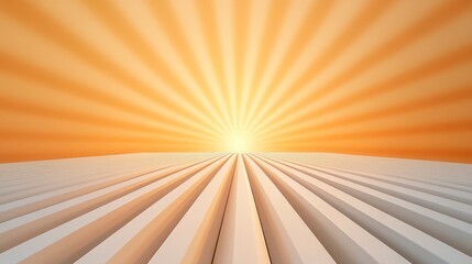 Obraz premium Vibrant Sunrise Over Abstract Landscape with Rays of Light and Perspective Lines