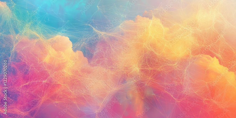 Poster vibrant abstract digital cloudscape with dynamic colorful patterns and textures