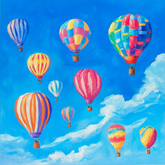 Obraz premium Whimsical Hot Air Balloon Festival in Clear Blue Sky