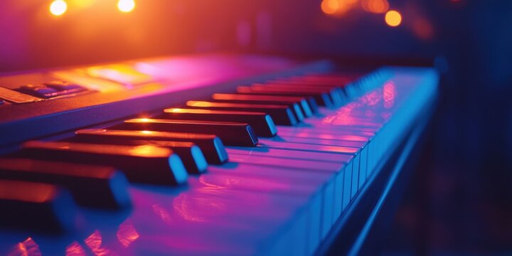Playing melodic keys music studio close-up vibrant artistic lighting conceptual vibes