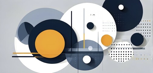 Obraz premium Minimalist composition of overlapping geometric shapes, such as circles, squares, and triangles, with clean lines and muted pastel colors, AI generated