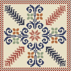 Seamless pattern design with traditional Palestinian embroidery motif