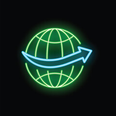 Neon sign illustrating the concept of globalization with a stylized arrow surrounding the earth