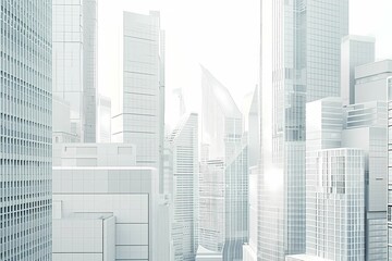 Naklejka premium High key cityscape with modern skyscrapers in an urban setting, illustration, AI generated