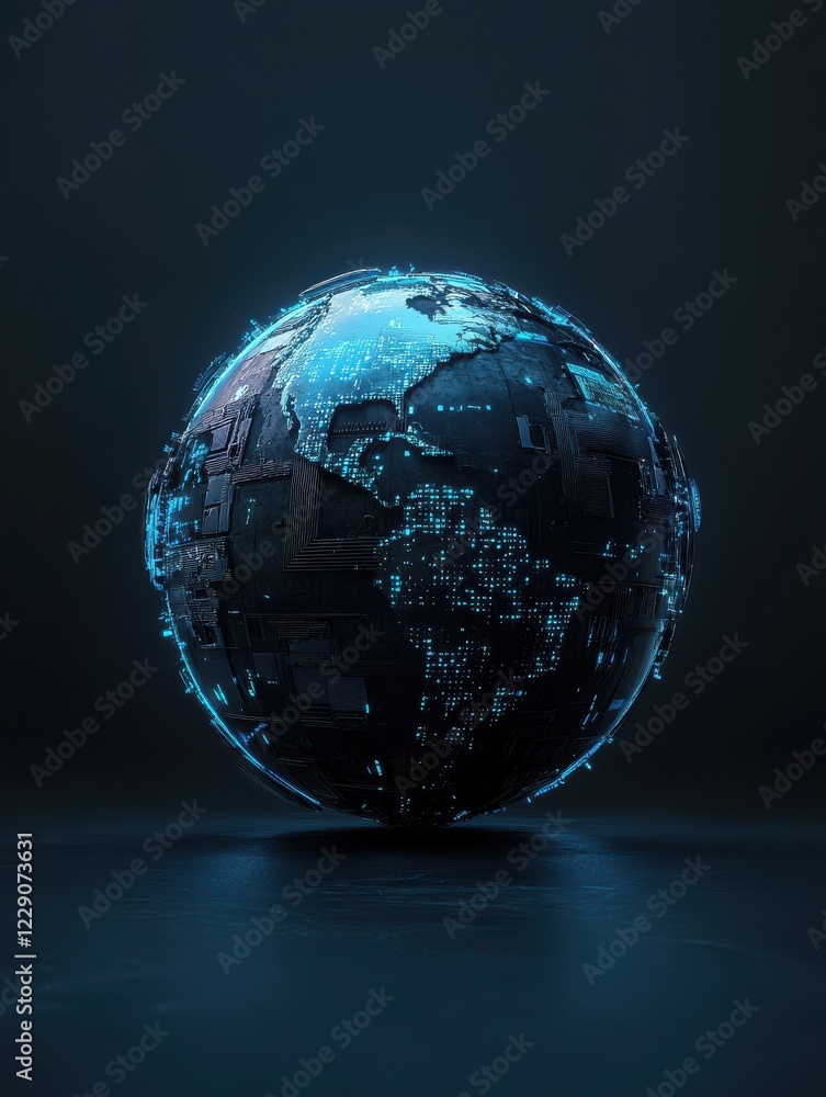 Poster abstract ai globe on dark background. artificial intelligence and metaverse concept. 3d rendering