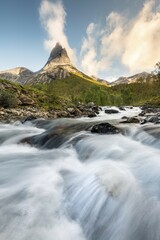 Stetind, Norwegian national mountain, in front torrent, Tysfjord, Ofoten, Nordland, Norway, Europe