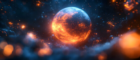 Fiery planet space nebula cosmic background