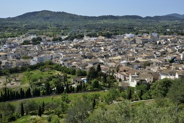 Fototapeta premium View of the historic centre from the Santuari de Sant Salvador fortress, Arta, Majorca, Balearic Islands, Spain, Europe