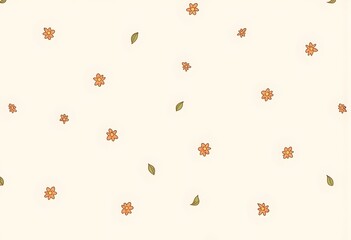 Minimalist floral pattern with tiny delicate flowers and leaves in warm sunset tones on a clean, light background