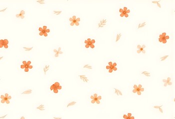 Minimalist floral pattern with tiny delicate flowers and leaves in warm sunset tones on a clean, light background