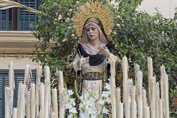 Statue of the Virgin Mary at a Good Friday procession, Semana Santa, Palma de Majorca, Majorca,...