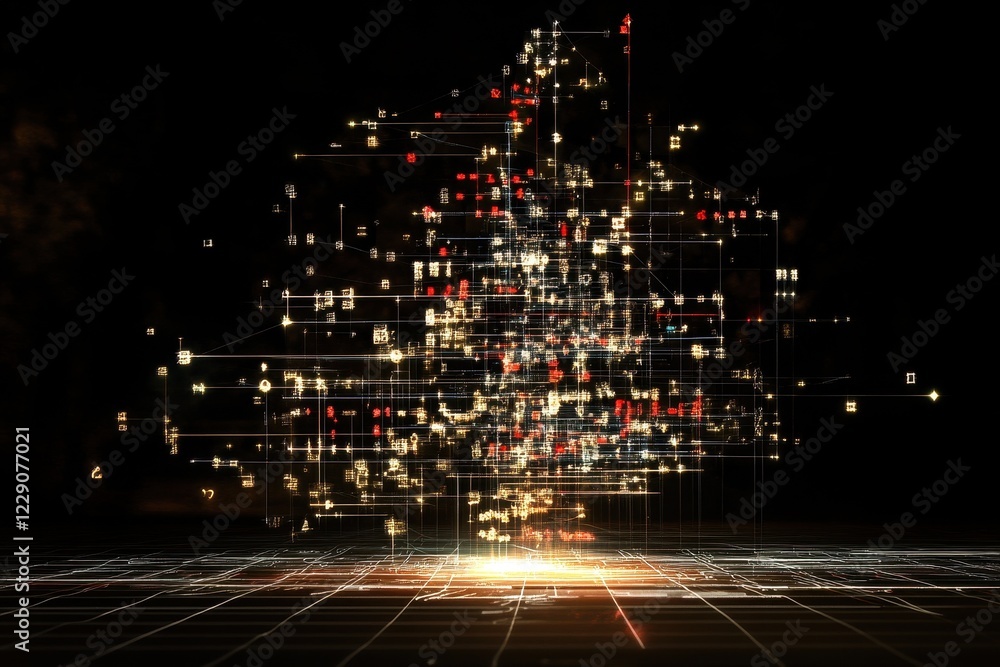 Poster dynamic movement of mathematical formulas on a black grid background creating a striking visual effe