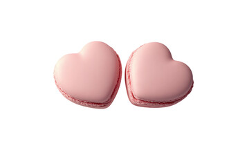 Fototapeta premium Two pink heart shaped macarons isolated on transparent background Generative Ai.