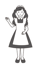 イラスト素材: イラスト素材:手を上げ案内するメイド風店員さん_全身