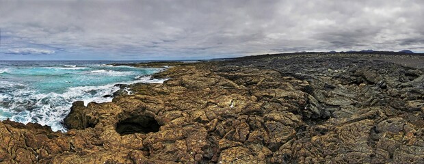 Timanfaya lava field, at the Playa del Cochino beach, Timanfaya National Park, Lanzarote, Canary...