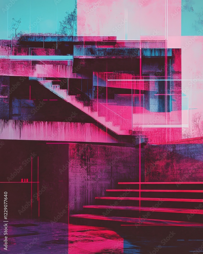Poster modern abstract architecture with bold colors and geometric shapes