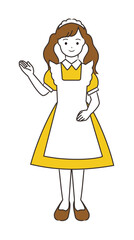 イラスト素材: イラスト素材:手を上げ案内するメイド風店員さん_全身