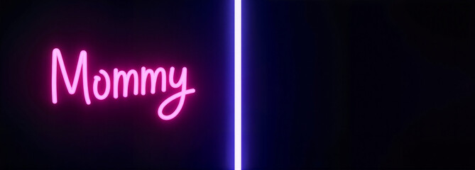 Neon sign reading "Mommy" on dark background