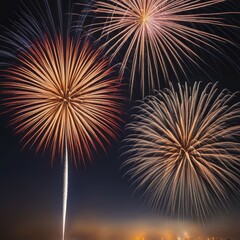 Obraz premium Bright fireworks bursting in a clear night sky, celebrating with colorful lights, AI generated