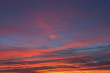 Sunset in the evening sky, Franconia, Bavaria, Germany, Europe