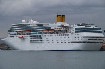 Luxury classic cruiseship cruise ship liner Romantica docked in port of Heraklion, Crete in Greece...