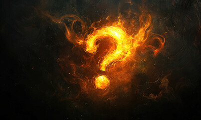 Fototapeta premium Burning Question Mark in Fiery Flames on Dark Background