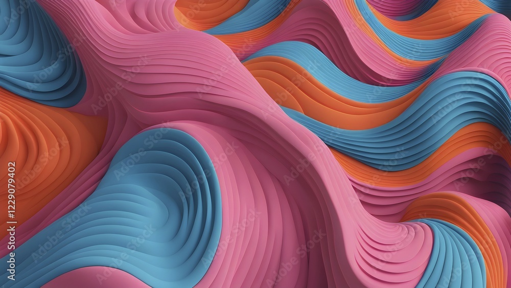 Aufkleber seamless abstract pattern of vector fluid curved lines creating a dynamic ripple effect in vibrant c