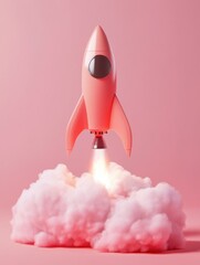 Fototapeta premium Launching new product or service. Technology development process. Space rocket launch. 3d render.