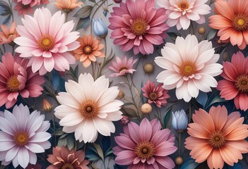 A digital art piece with colorful flowers painted in a seamless loop