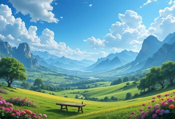 Fototapeta premium A digital landscape with vibrant colors and swirls, giving off a magical and dreamy vibe