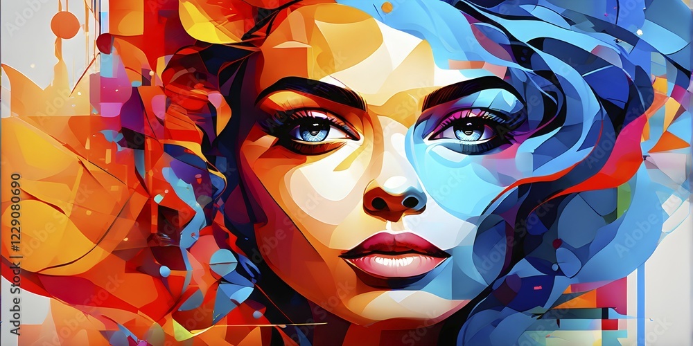 Poster ai generated abstract portrait in vector art foundation watercolor textures with overlapping photogr