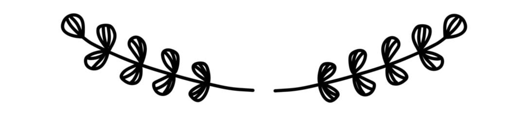 Decorative text dividers floral doodle. Wedding decorative element. Divider ornament, borders, lines. Hand drawn vector illustration isolated on white background