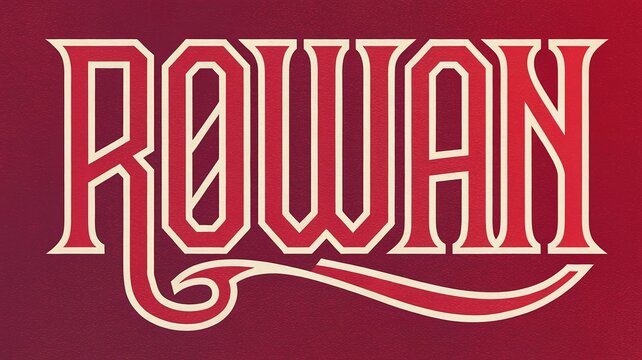 Stylish red design featuring name Rowan in bold artistic lettering