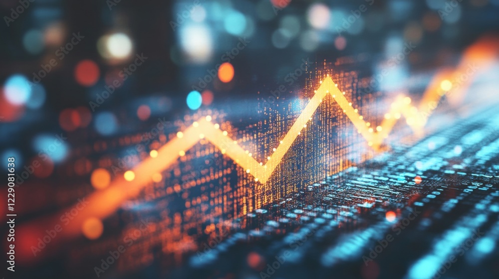 Poster abstract representation of arrows showing data trends and digital connections in a vibrant color sch