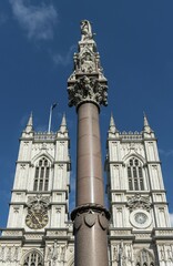 Crimean War and Indian Mutiny memorial column in front of Westminster Abbey, London, England, United Kingdom, Europe