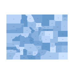 Colorado, CO - detailed political map of US state. Administrative map divided into counties. Blue map with county name labels. Vector illustration