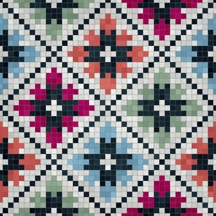 Fototapeta premium Mosaic tiles background, seamless vector pattern