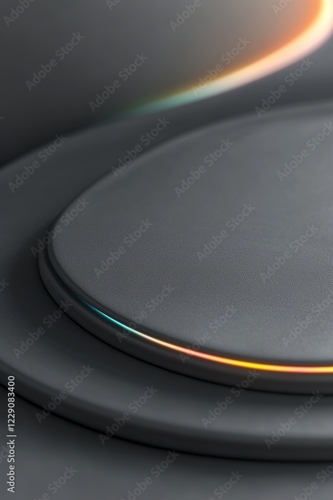 Poster subtle light reflections enhance the curves of circular design elements against a gradient backgroun