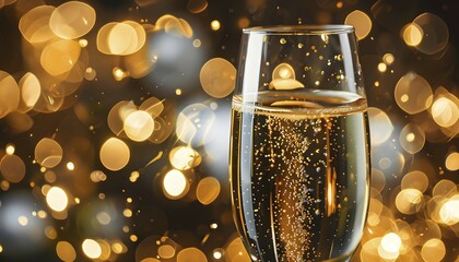 A close-up of a champagne glass with golden bubbles rising, AI generated