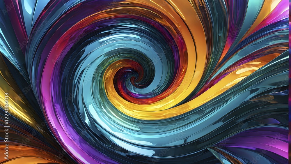 Poster 3d rendering of vibrant colored abstract changing glass design in an ornament structure, ai generate